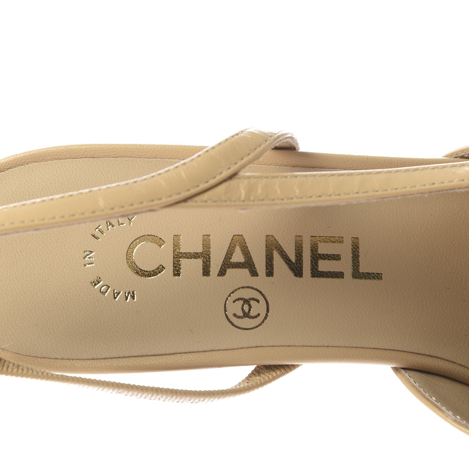 Chanel Goatskin Grosgrain Cap Toe CC Slingback Pumps 36.5 Beige Black 7 of 10