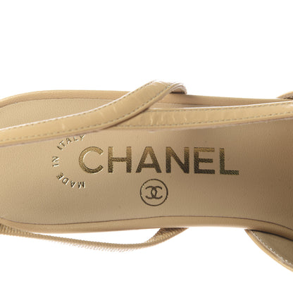 Chanel Goatskin Grosgrain Cap Toe CC Slingback Pumps 36.5 Beige Black 7 of 10