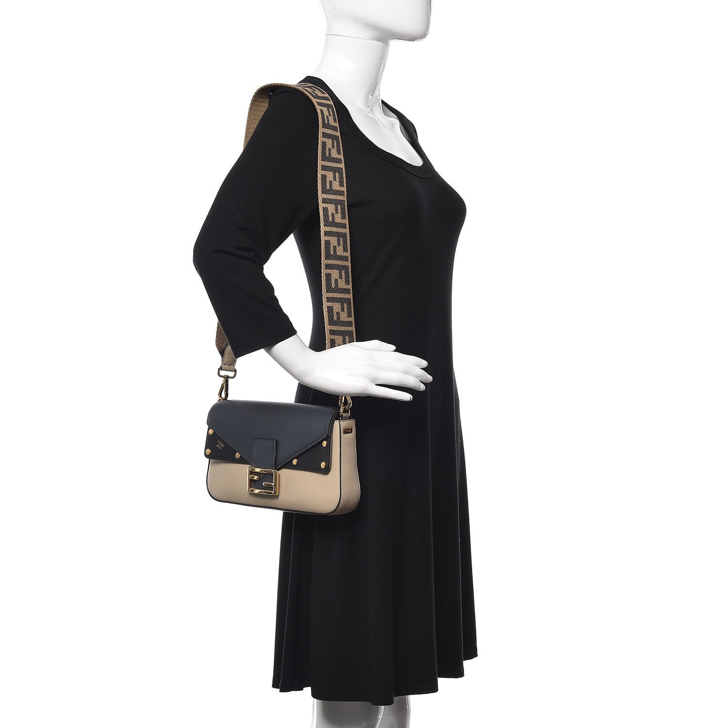 Fendi Vitello Grace FF 1974 Baguette Camelia Blue Nott 2 of 10
