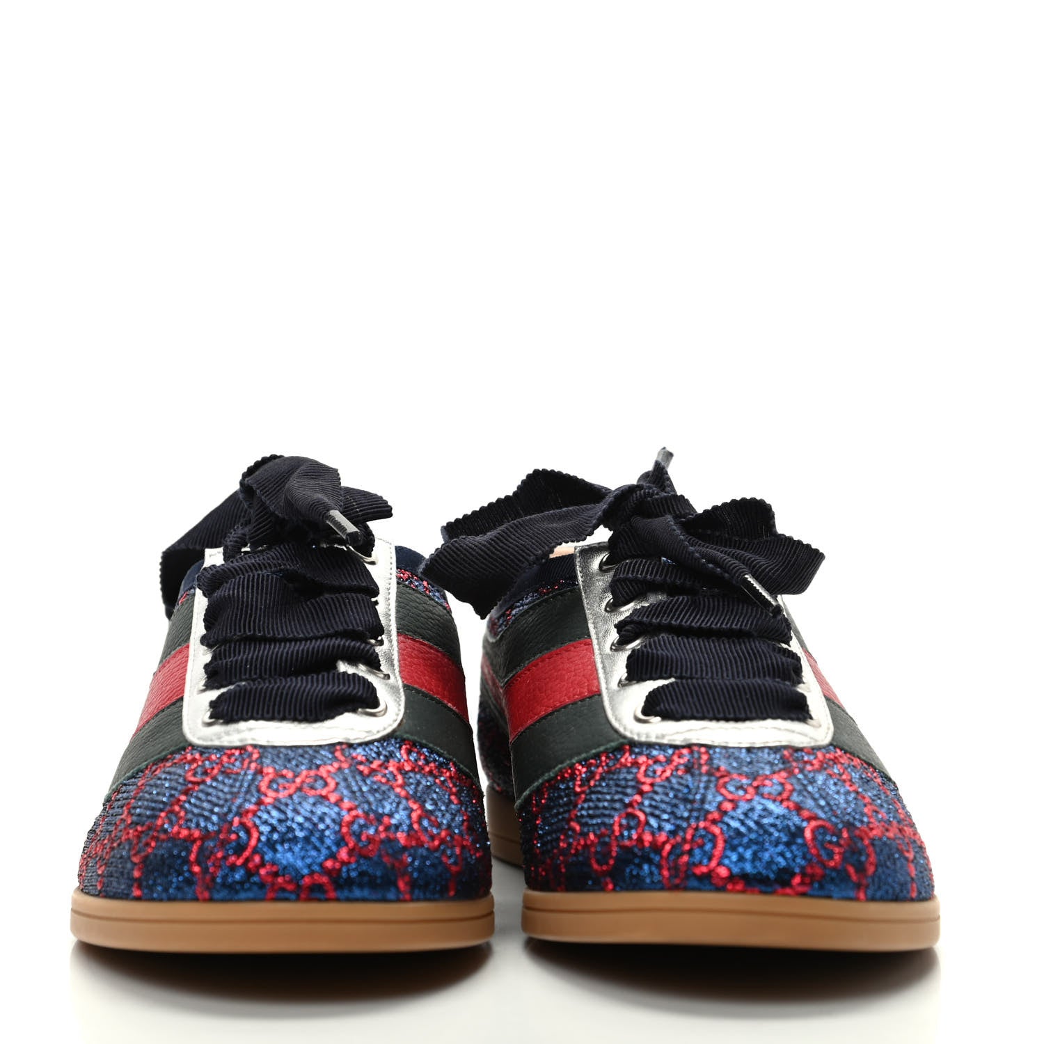 Gucci Lurex Calfskin Web GG Monogram Womens Falacer Sneakers 37 Iridescent Blue Iridescent Red Silver 2 of 8