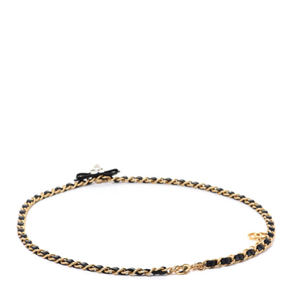 Chanel Calfskin Crystal Chain Camellia Belt 80 Black Gold 2 of 5