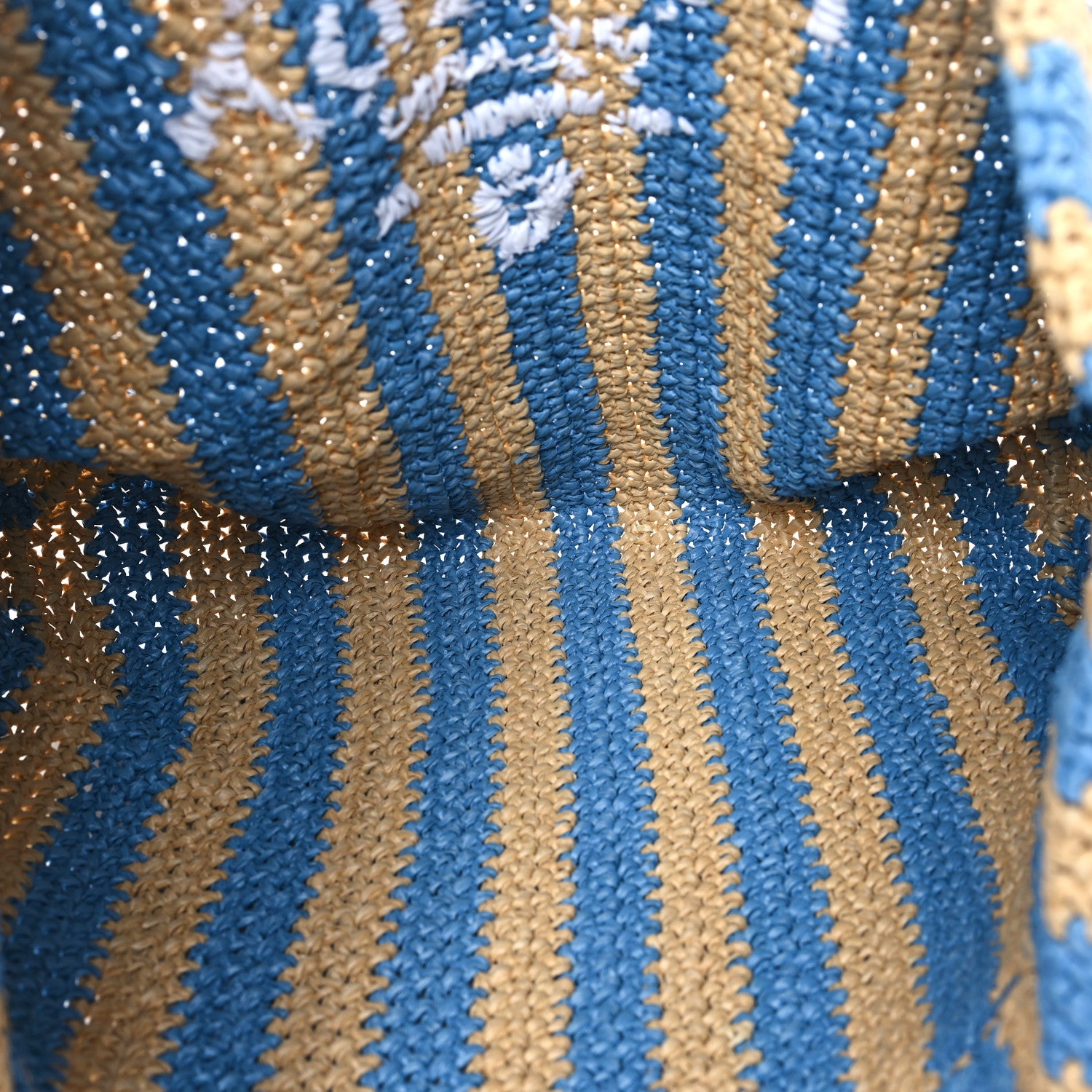 Prada Yarn Raffia Effect Crochet Striped Large Logo Tote Naturale Celeste 5 of 9