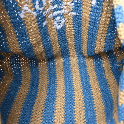 Prada Yarn Raffia Effect Crochet Striped Large Logo Tote Naturale Celeste 5 of 9