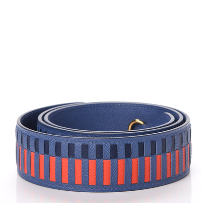 Hermes Epsom 40mm Tressage Shoulder Strap Bleu Brighton Capucine Bleu Saphir 2 of 6