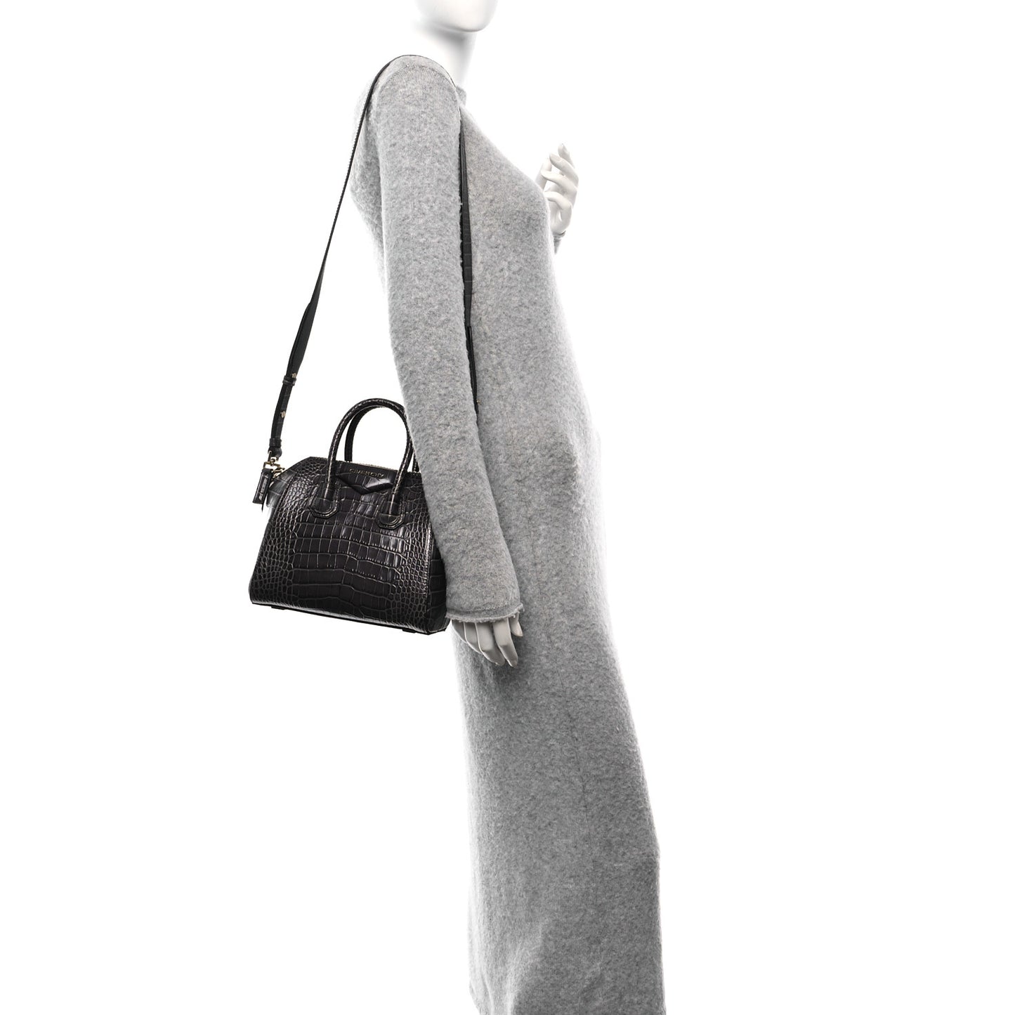 Calfskin Crocodile Embossed Mini Antigona Storm Grey