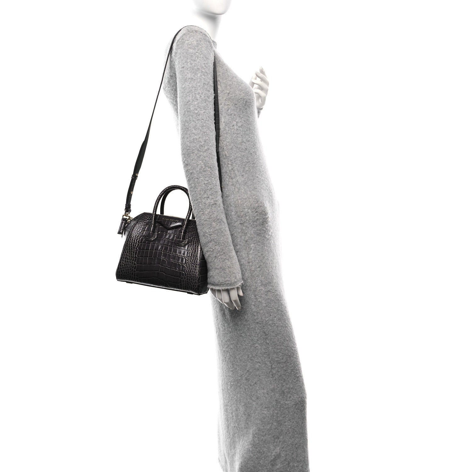 Givenchy Calfskin Crocodile Embossed Mini Antigona Storm Grey 2 of 10