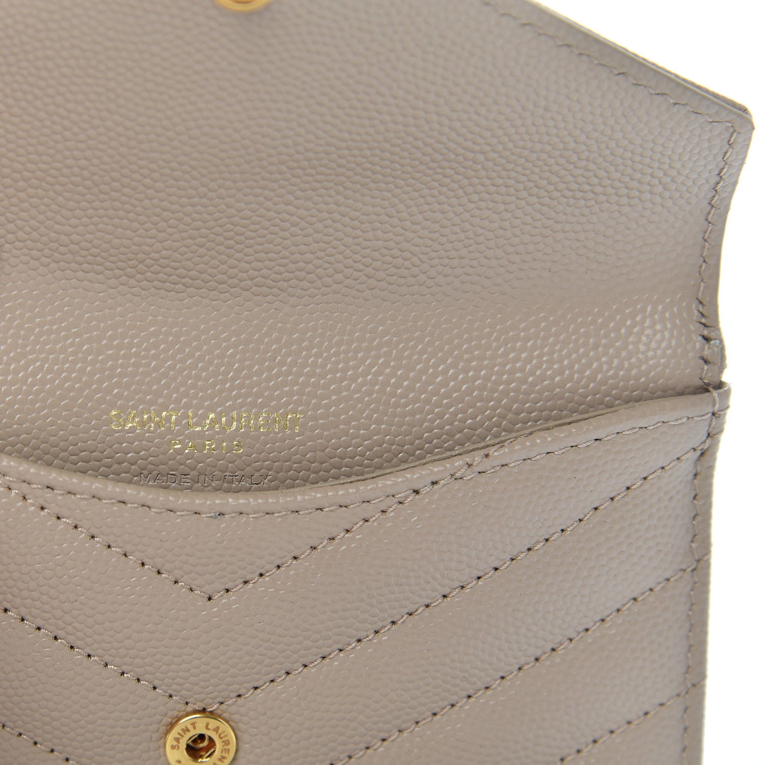 Saint Laurent Grain De Poudre Matelasse Chevron Monogram Compact Wallet Dark Beige 6 of 7