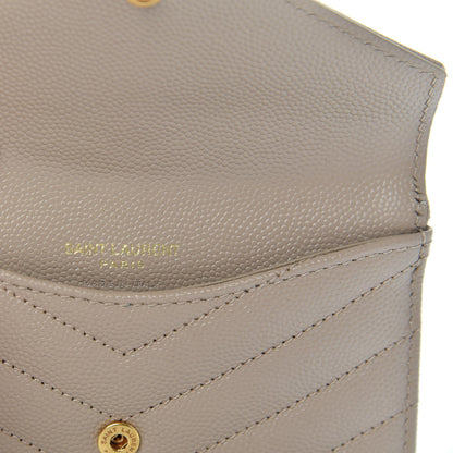 Saint Laurent Grain De Poudre Matelasse Chevron Monogram Compact Wallet Dark Beige 6 of 7