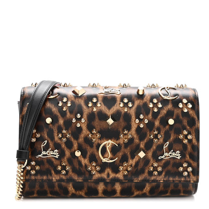 Christian Louboutin Patent Leopard Print Spikes Loubinthesky Paloma Clutch 1 of 10