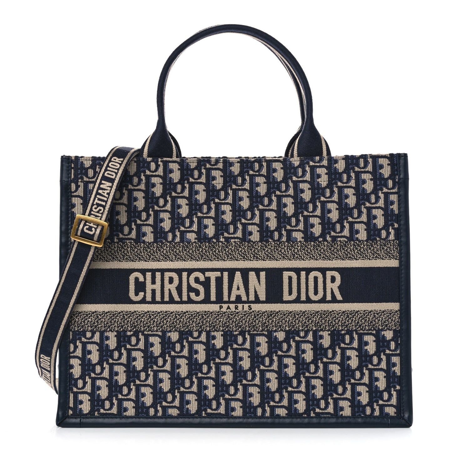 Oblique Calfskin Medium Book Tote With Strap Blue Multicolor