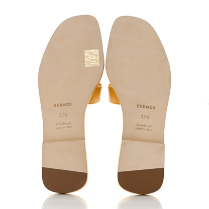 Hermes Box Calfskin Oran Sandals 37.5 Jaune Citron 5 of 9
