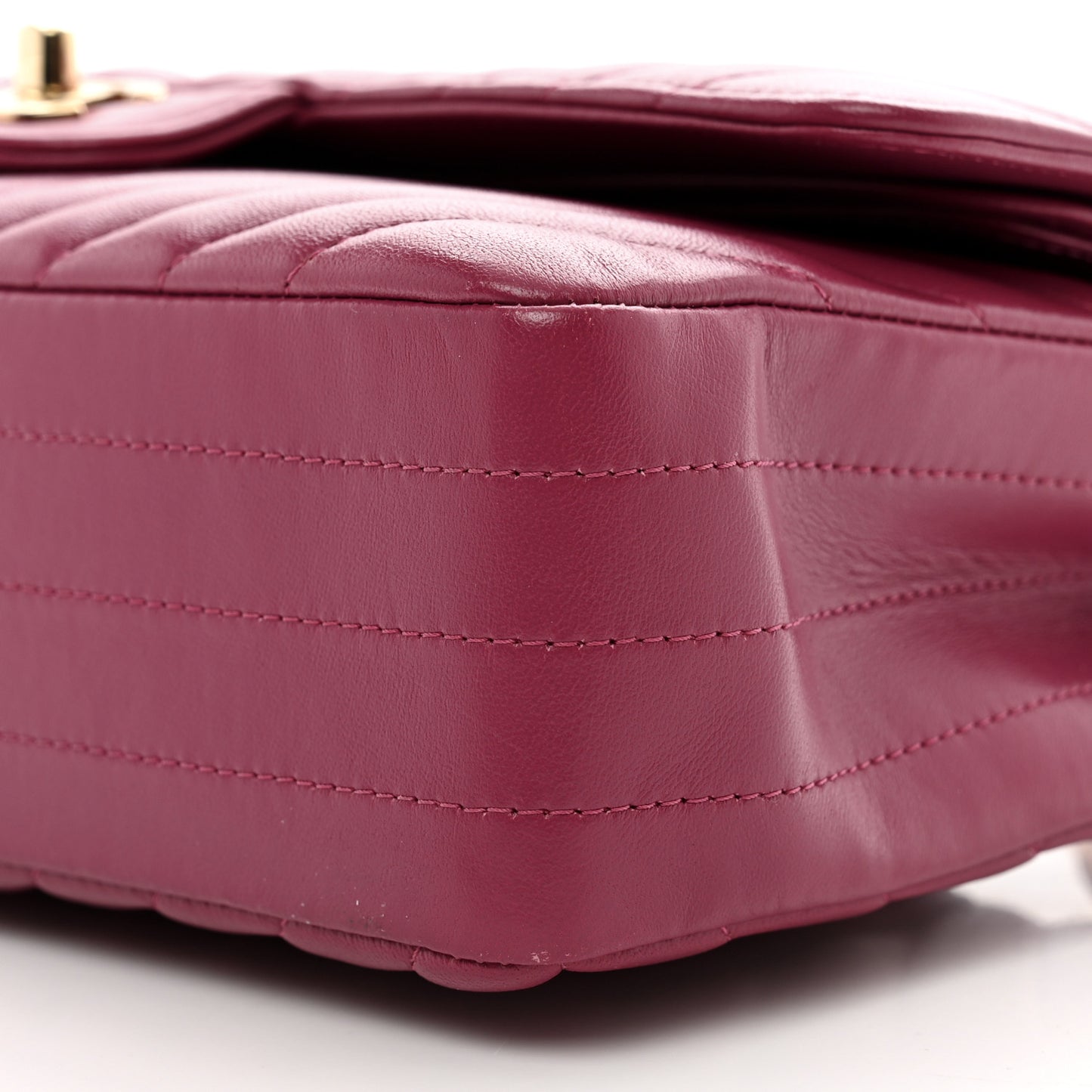 Lambskin Chevron Quilted Medium Double Flap Dark Pink