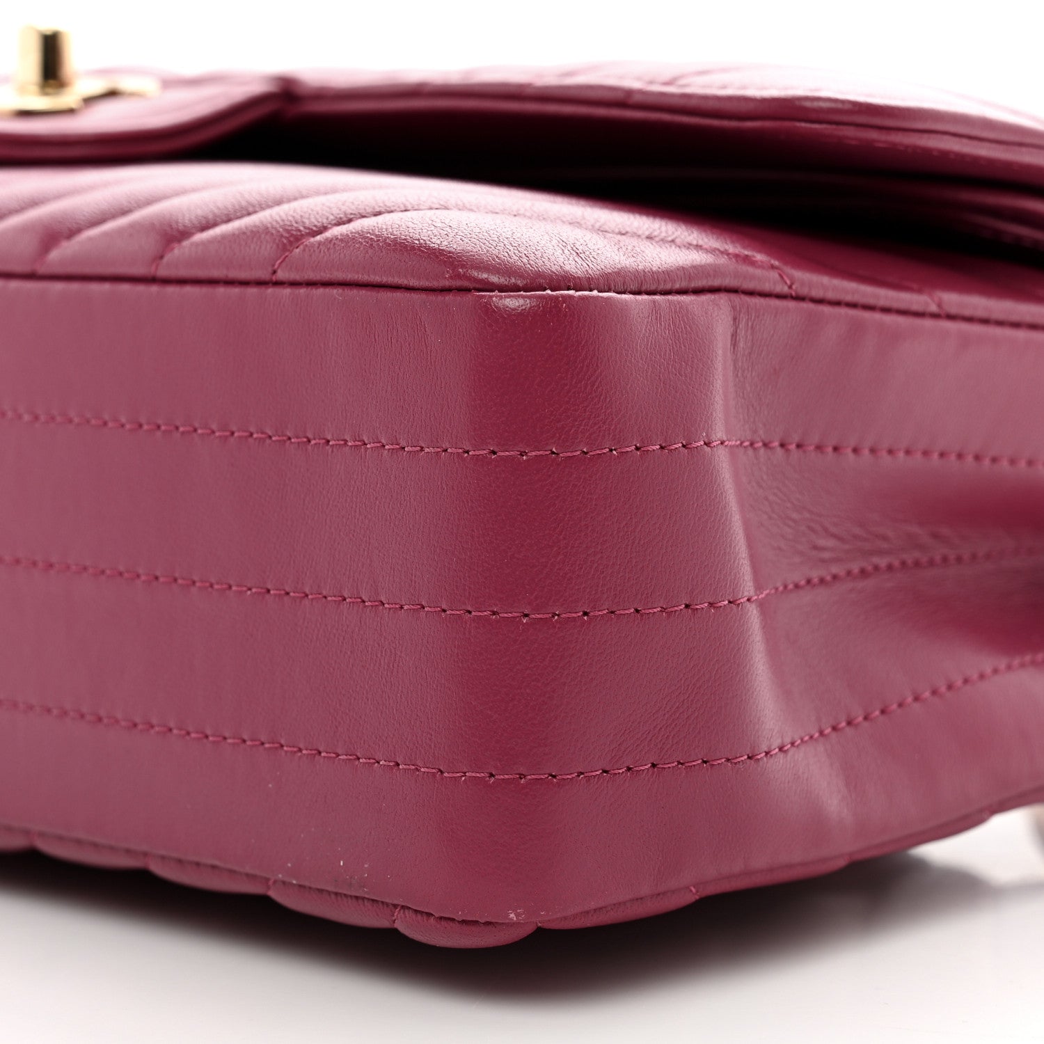 Chanel Lambskin Chevron Quilted Medium Double Flap Dark Pink 10 of 11