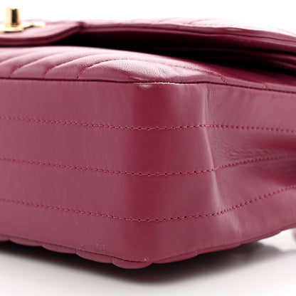 Chanel Lambskin Chevron Quilted Medium Double Flap Dark Pink 10 of 11