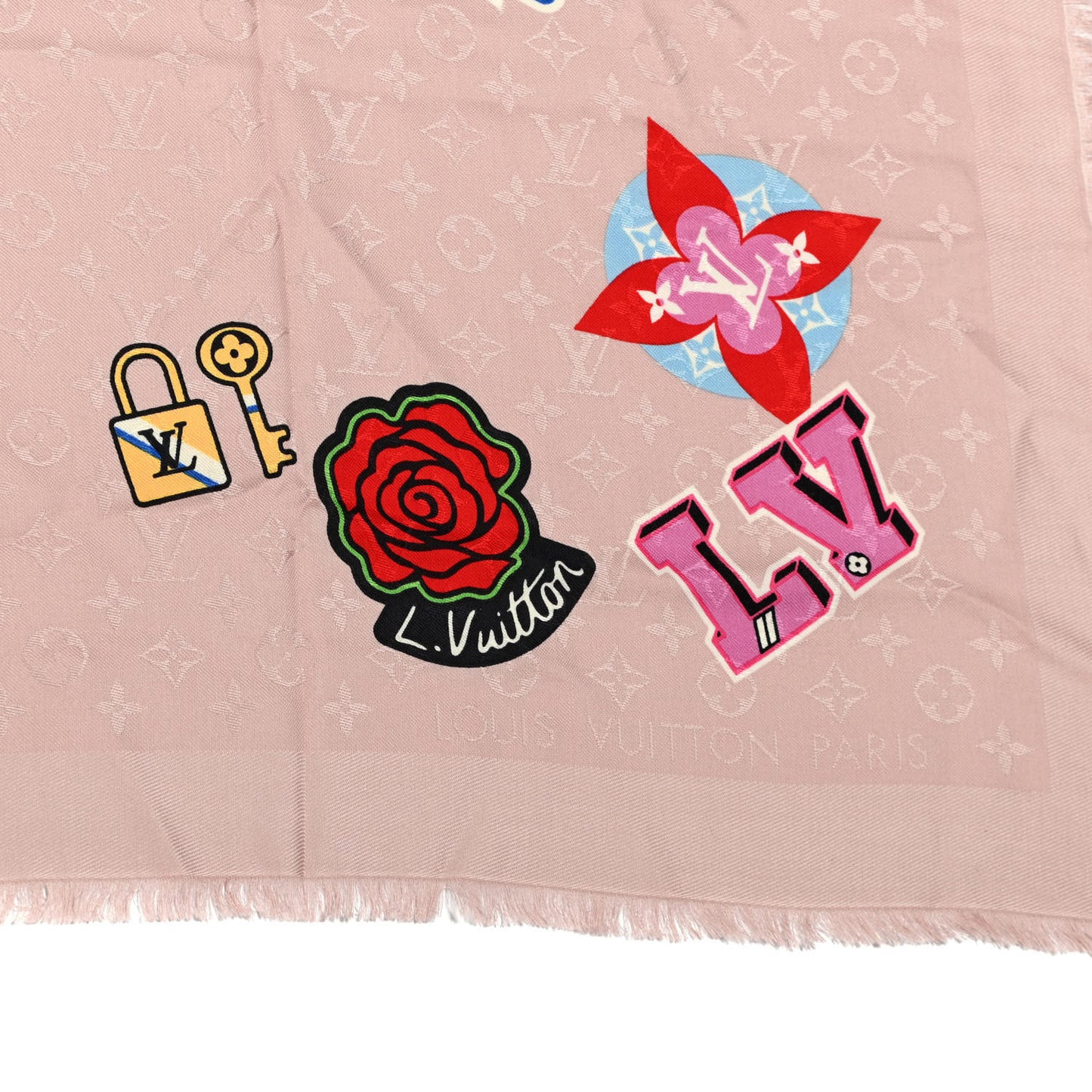 Silk Wool Monogram LV Stories Shawl Nude