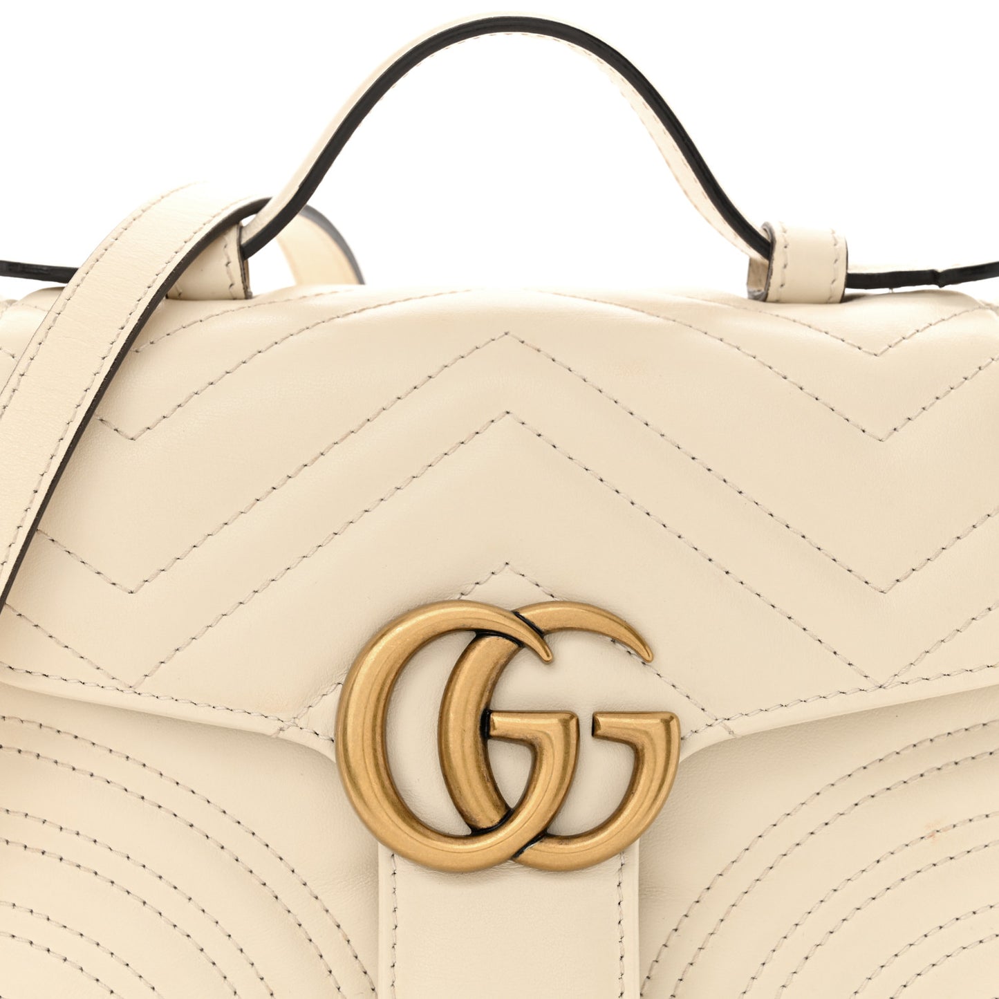 Calfskin Matelasse Mini GG Marmont Top Handle Shoulder Bag White