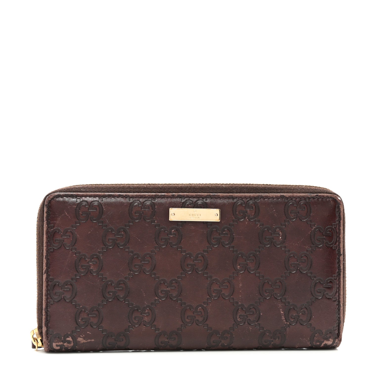 Gucci Guccissima Margaux Calfskin Metal Bar Zip Around Wallet Chocolate 1 of 8