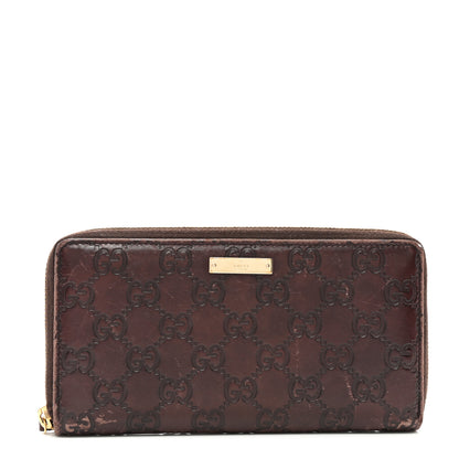 Gucci Guccissima Margaux Calfskin Metal Bar Zip Around Wallet Chocolate 1 of 8