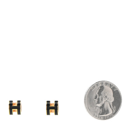 Hermes Gold Lacquered Mini Pop H Earrings Black 2 of 8