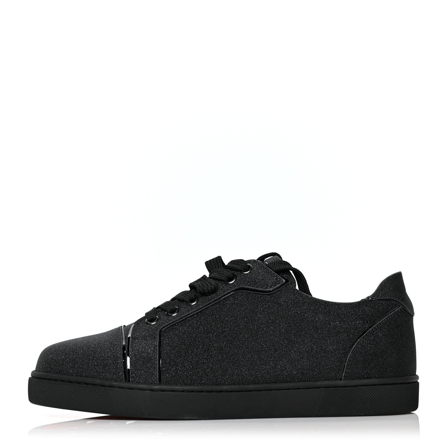 Christian Louboutin Glitter Calfskin Vieira Flat Sneakers 37.5 Black 1 of 8