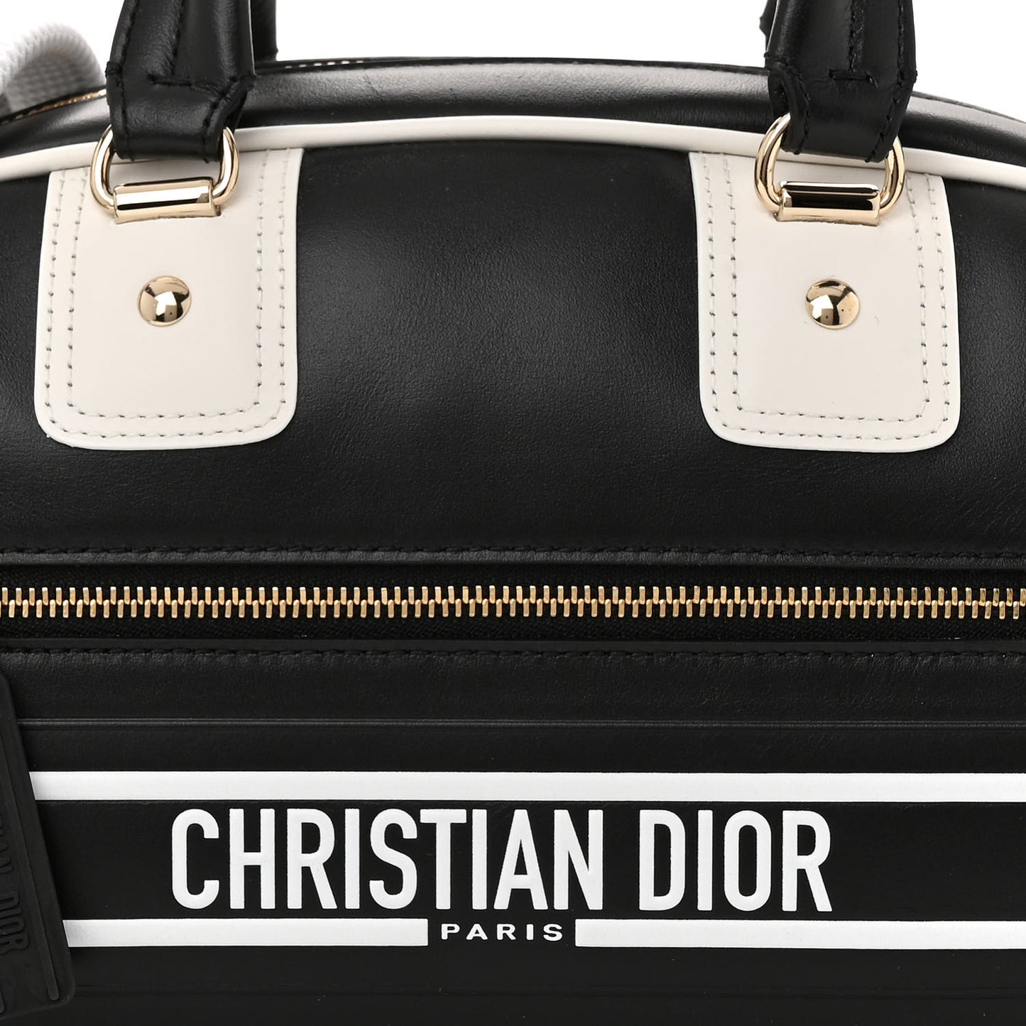 Calfskin Small Dior Vibe Zip Bowling Bag Black White