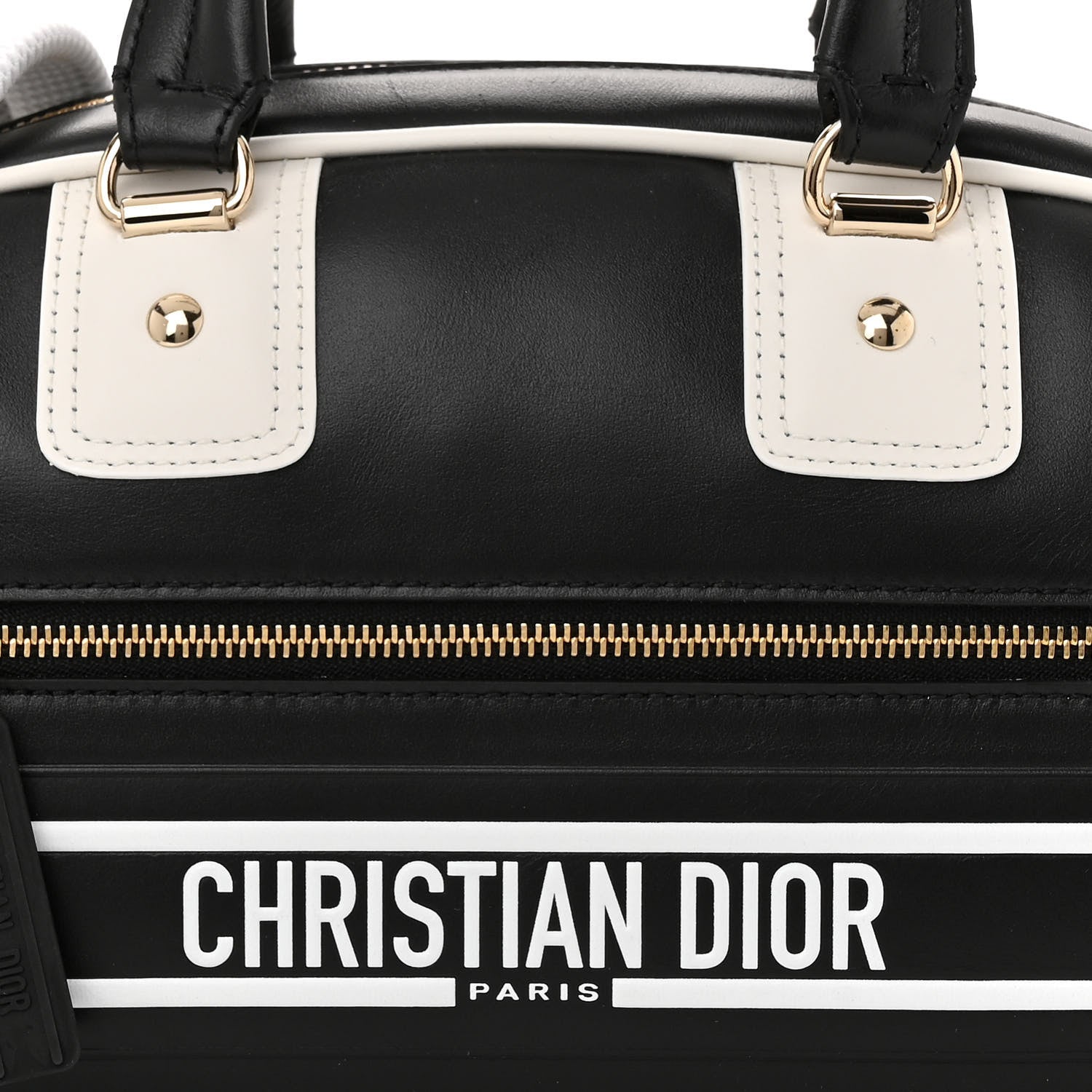 Christian Dior Calfskin Small Dior Vibe Zip Bowling Bag Black White 8 of 12