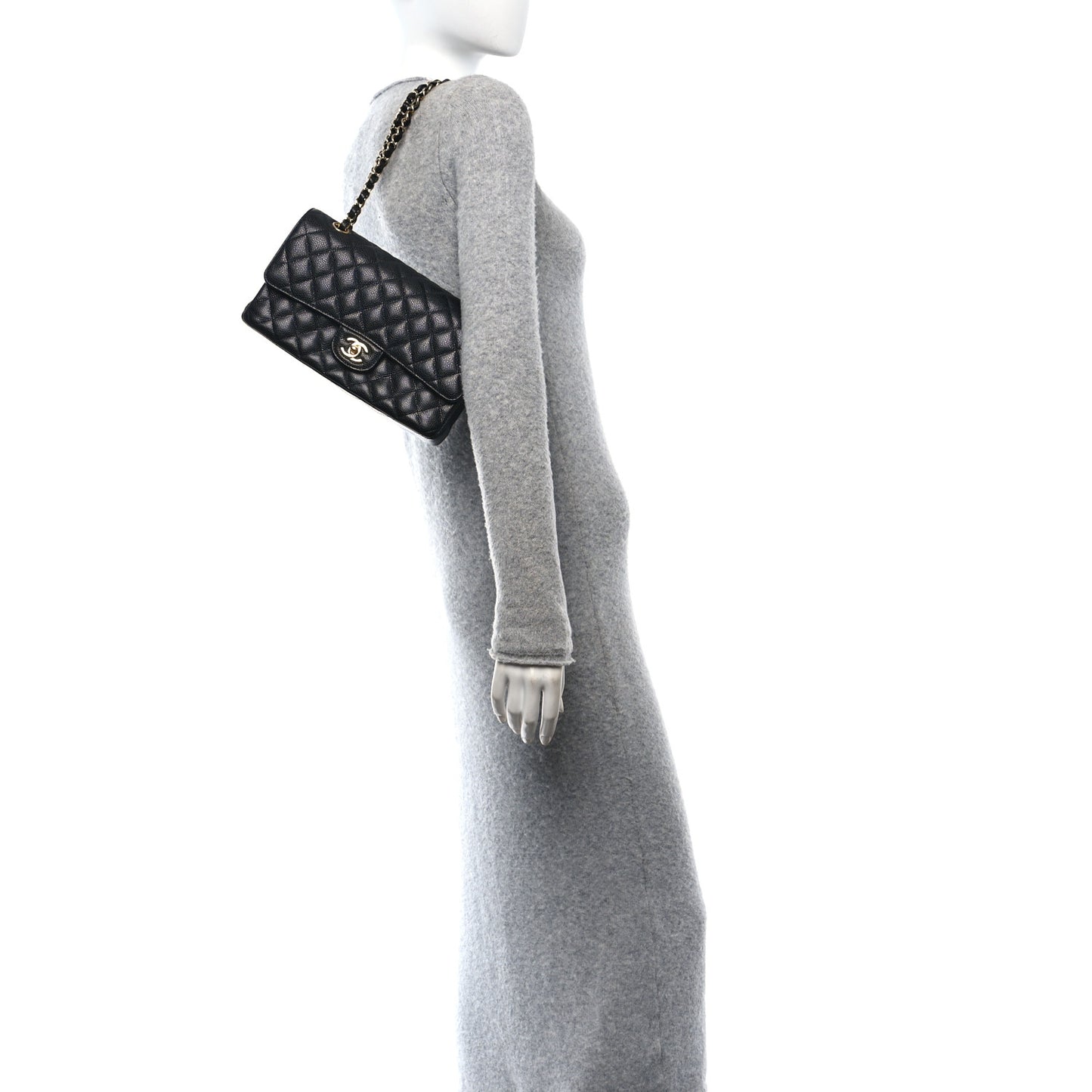 Caviar Quilted Medium Double Flap Black