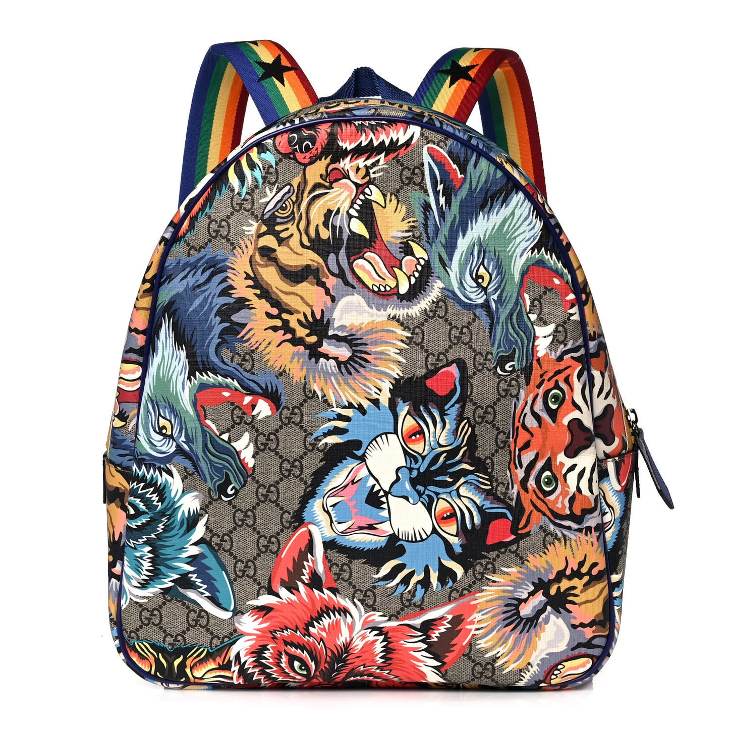 GG Supreme Monogram Childrens Animal Faces Backpack Blue