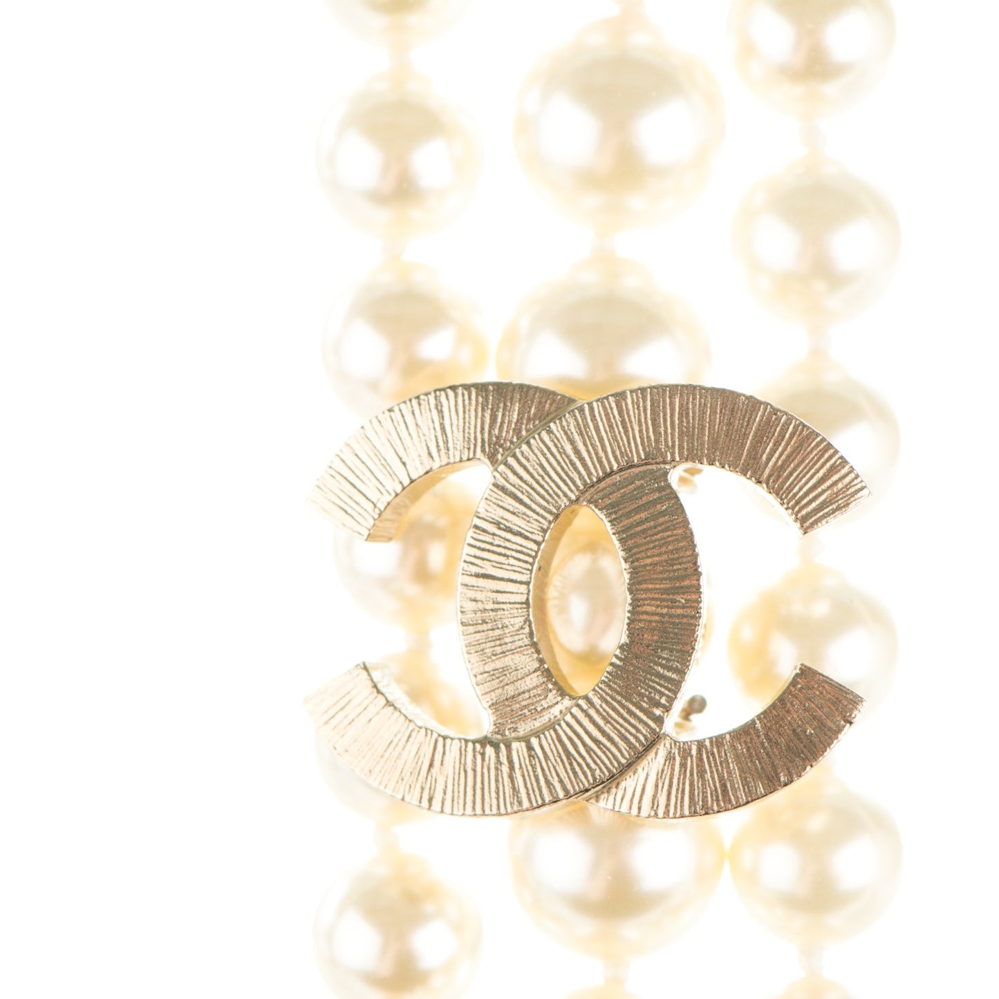 Pearl CC Multi Strand Long Necklace Light Gold
