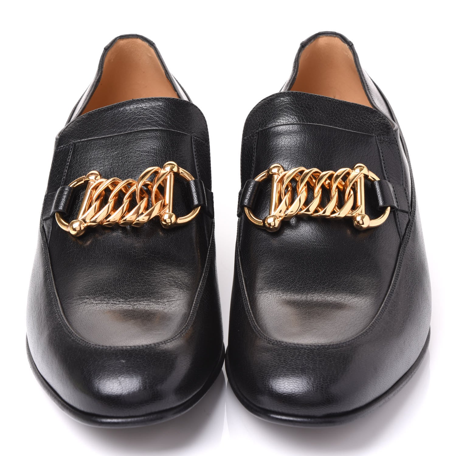 Gucci Goatskin Mens Chain Mid Heel Loafers 10 Black 3 of 9
