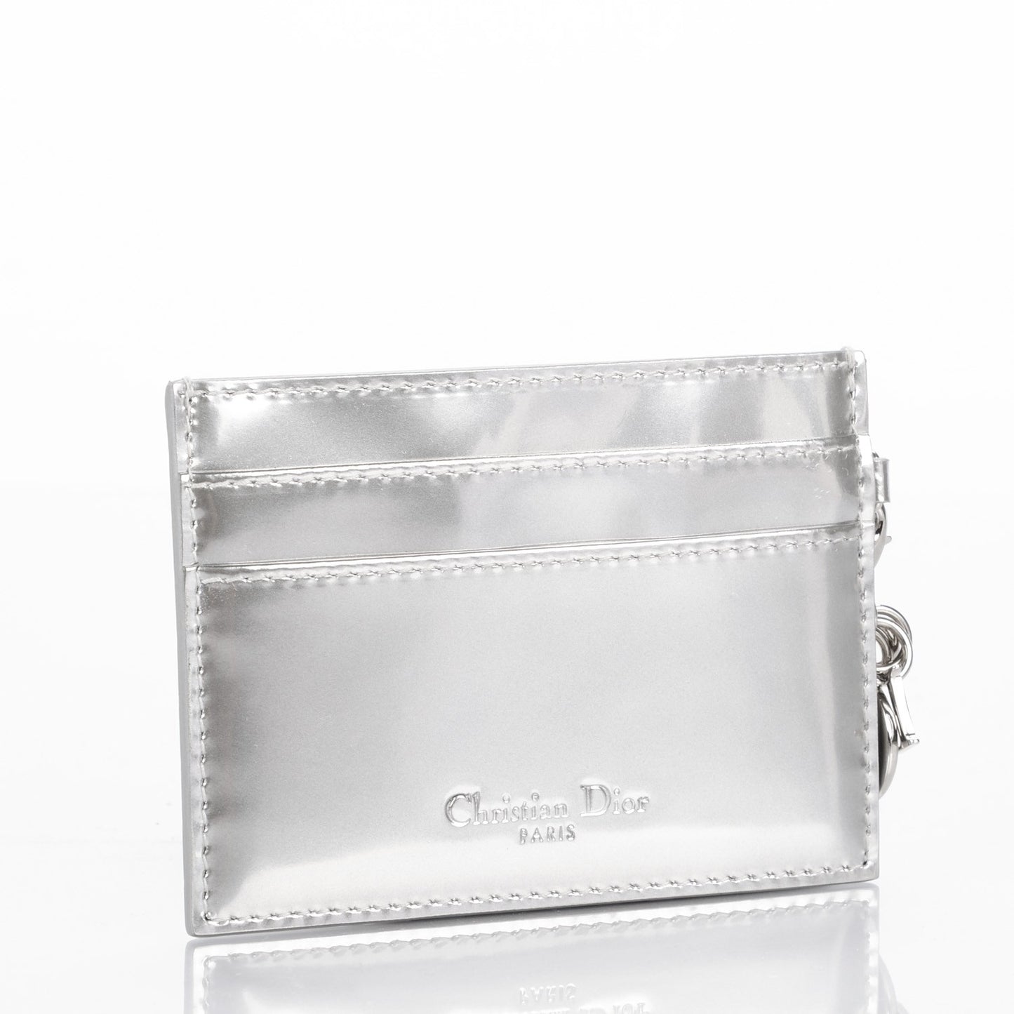 Metallic Calfskin Mico-Cannage Lady Dior Card Holder Silver