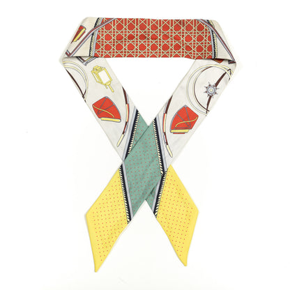 Hermes Silk Les Voitures A Transformation Twilly Gris Perle Rouge Jaune Vif 1 of 3