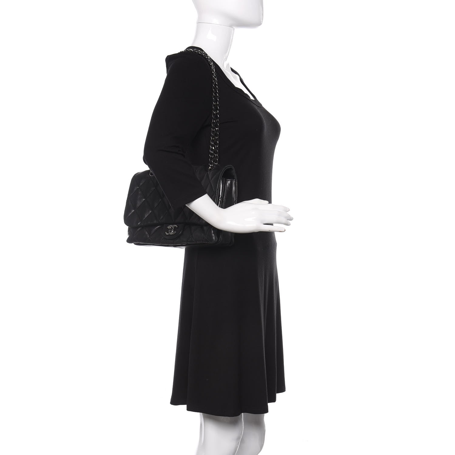 Chanel Lambskin Quilted Jumbo 3 Flap Black 2 of 14