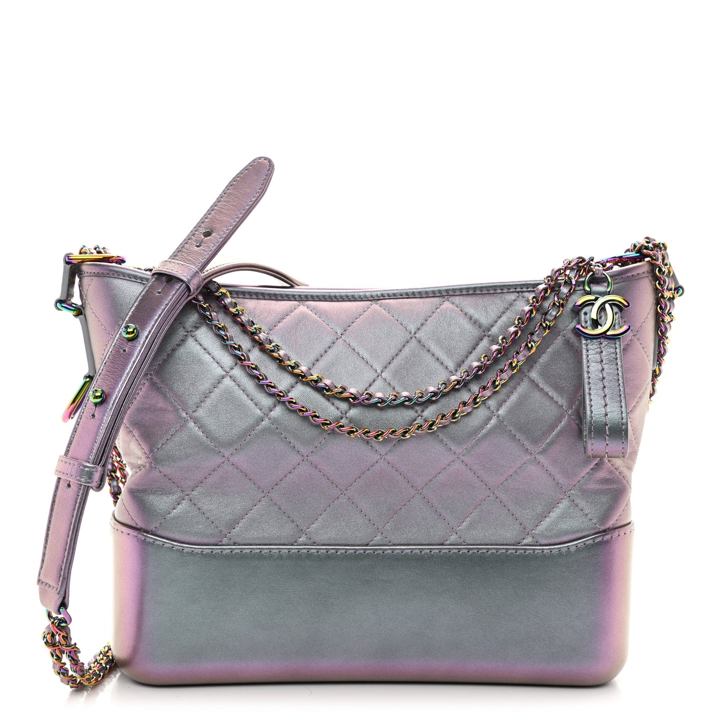 Iridescent Lambskin Calfskin Quilted Medium Gabrielle Hobo Light Purple