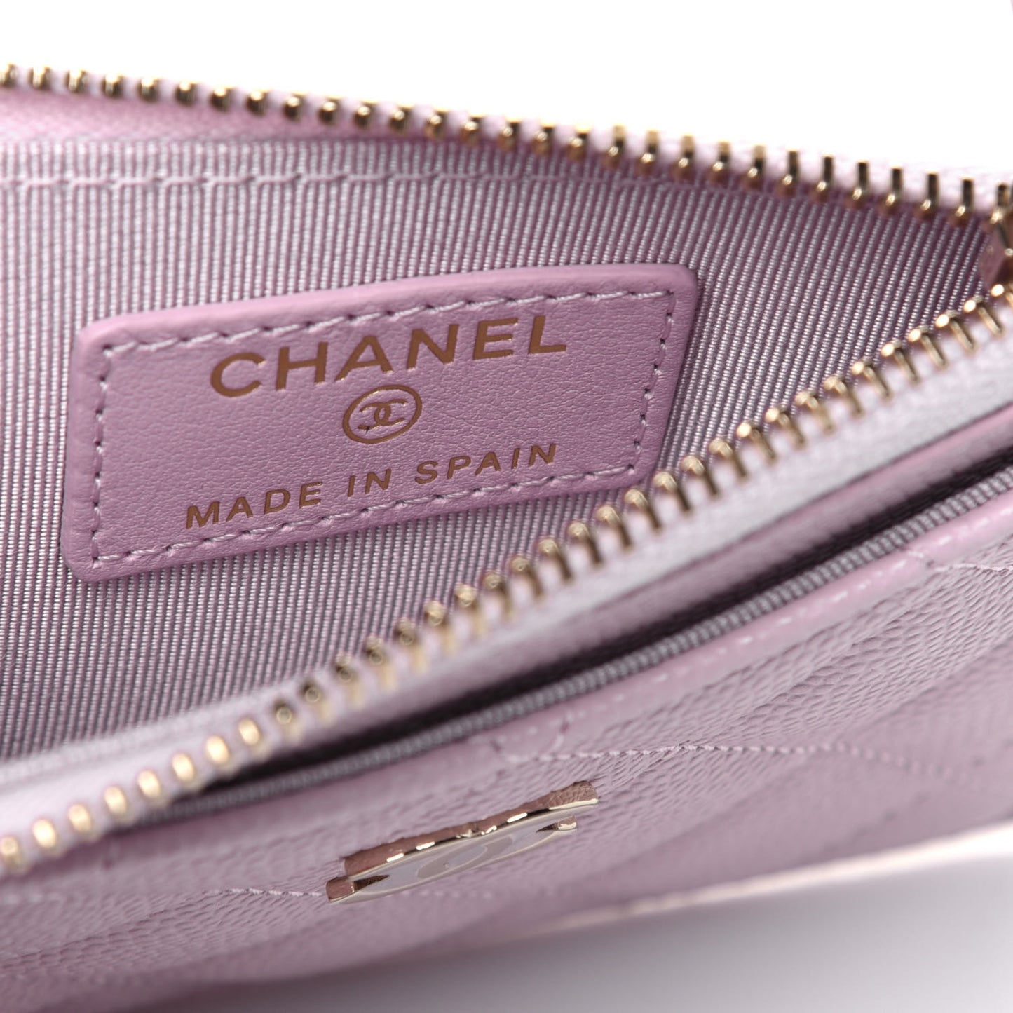 Caviar Quilted CC Zip Card Holder Light Pink