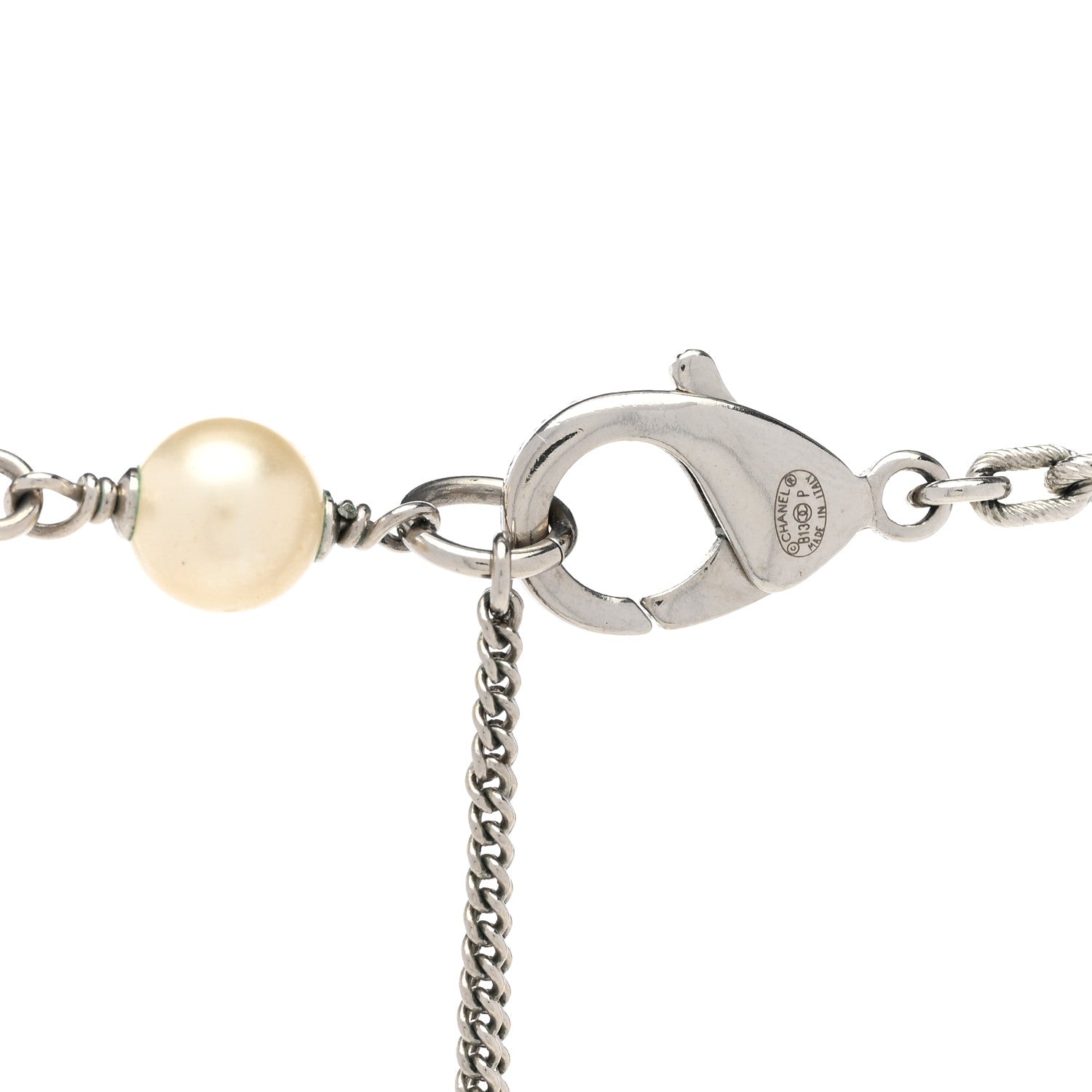 Chanel Pearl Crystal Baguette CC Short Necklace Silver 5 of 6