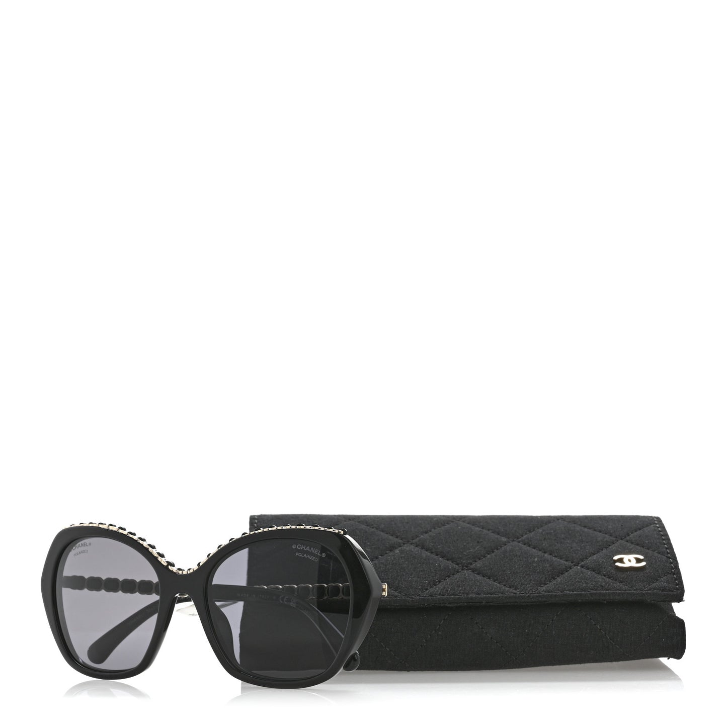 Acetate Calfskin Polarized Butterfly CC Sunglasses 5547-Q-A Black