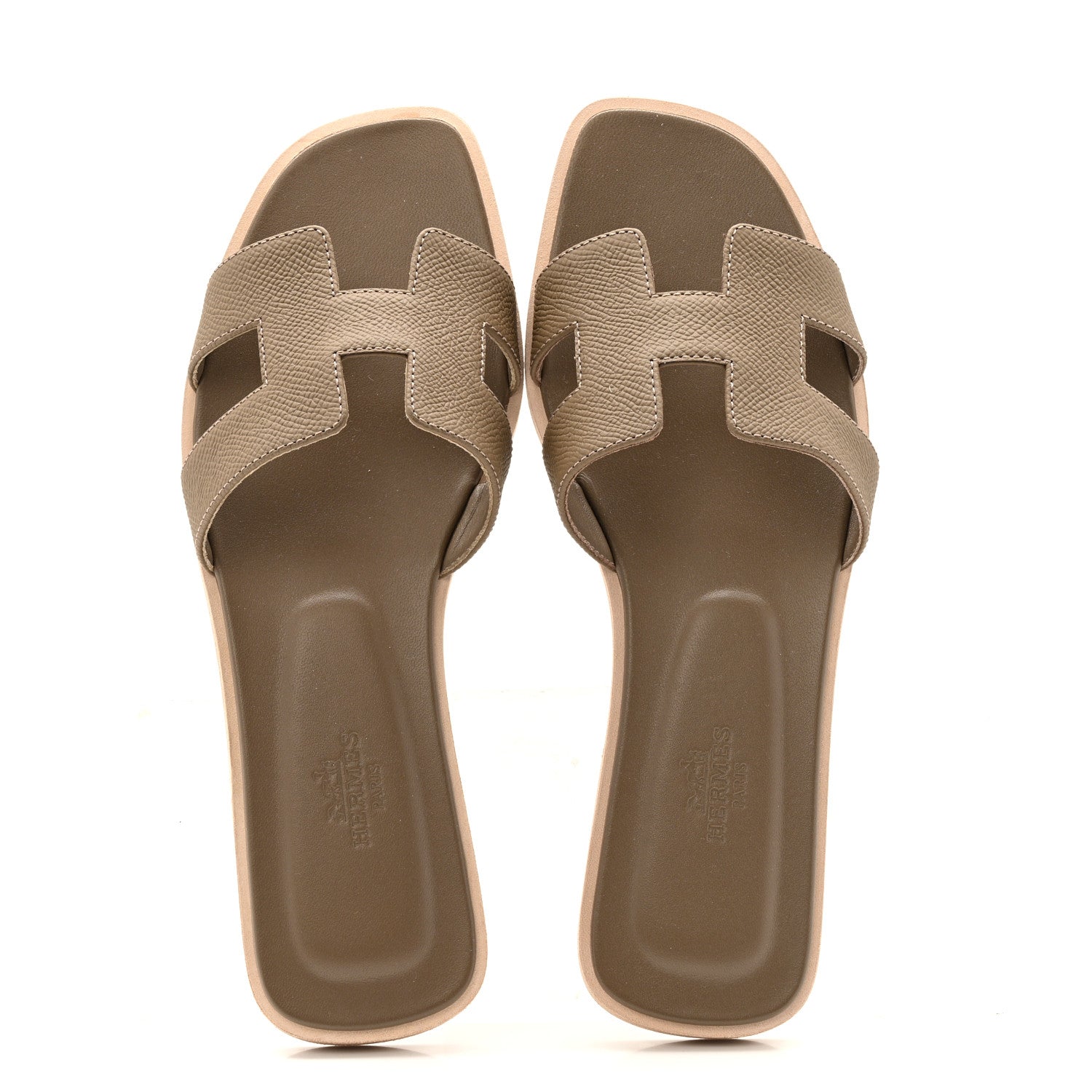 Hermes Epsom Oran Sandals 38 Etoupe 2 of 11