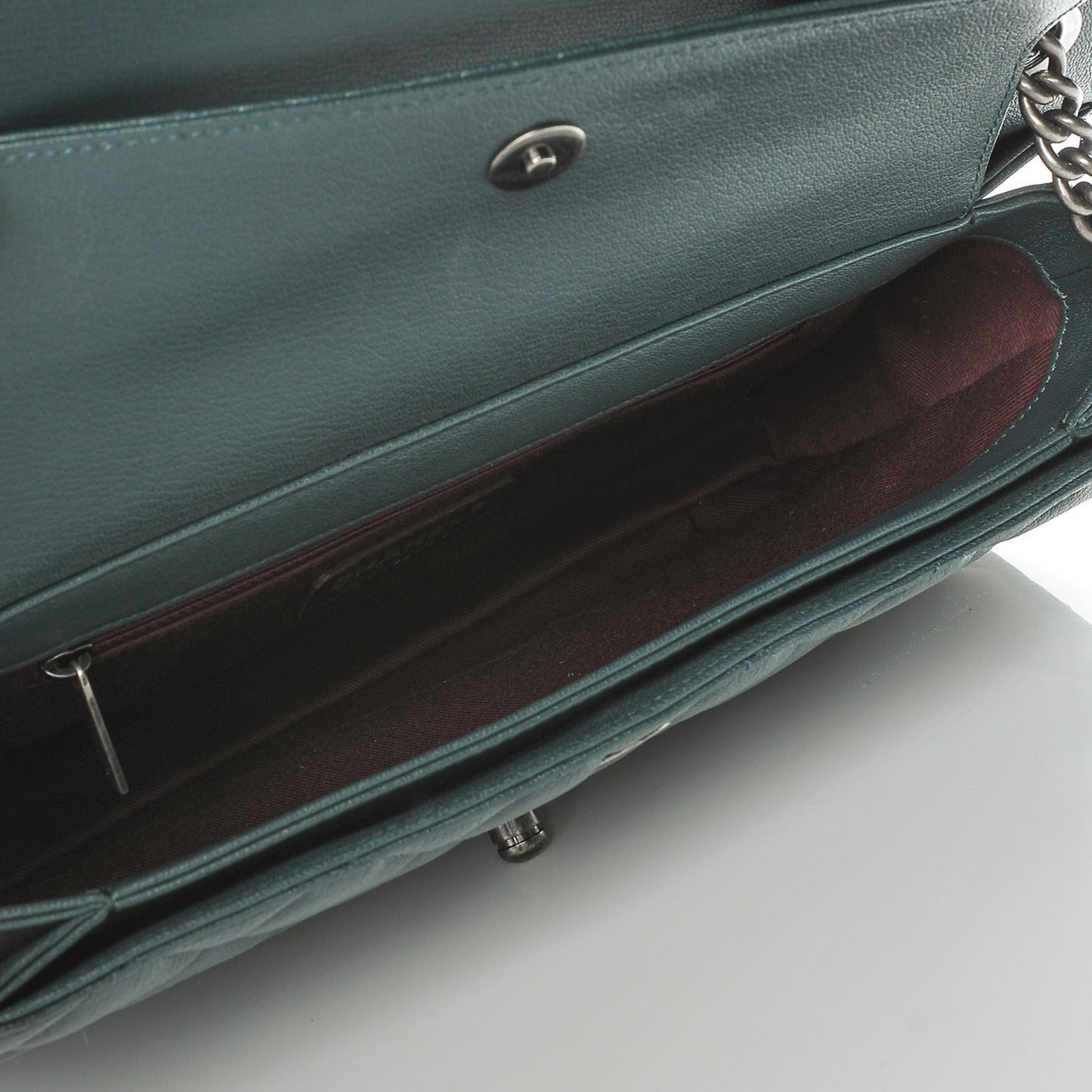 Faded Goatskin Quilted Large Perfect Edge Flap Green