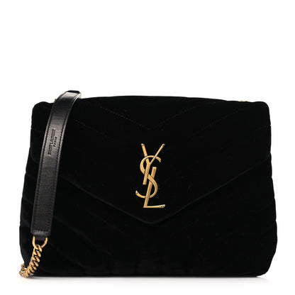 Saint Laurent Velvet Y Quilted Monogram Small Loulou Chain Satchel Black 1 of 9