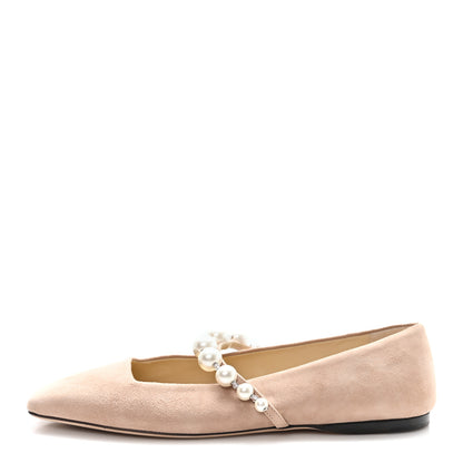 Jimmy Choo Suede Pearl Embellished Ade Flat 38 Ballet Pink 1 of 10