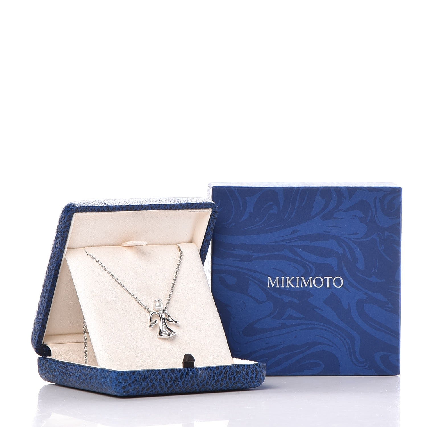 Mikimoto 18K White Gold Diamond Akoya Pearl Angel Pendant Necklace 5 of 5