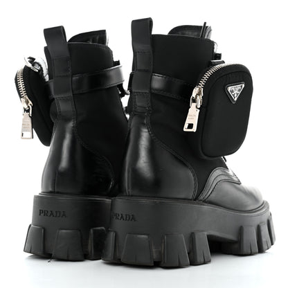 Prada Spazzolato Rois Nylon Metal Triangle Logo Monolith Pouch Pocket 55mm Boots 36 Black 4 of 8