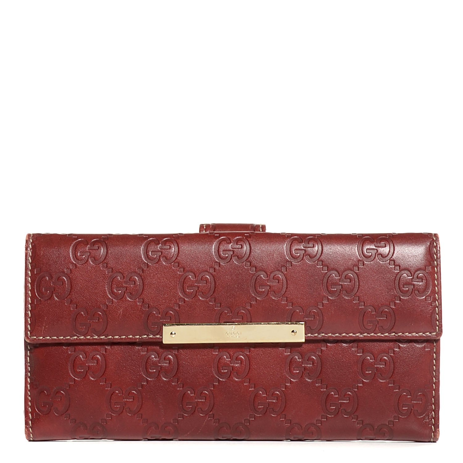 Gucci Guccissima Margaux Calfskin Metal Bar Continental Flap Wallet Dark Red 8 of 14