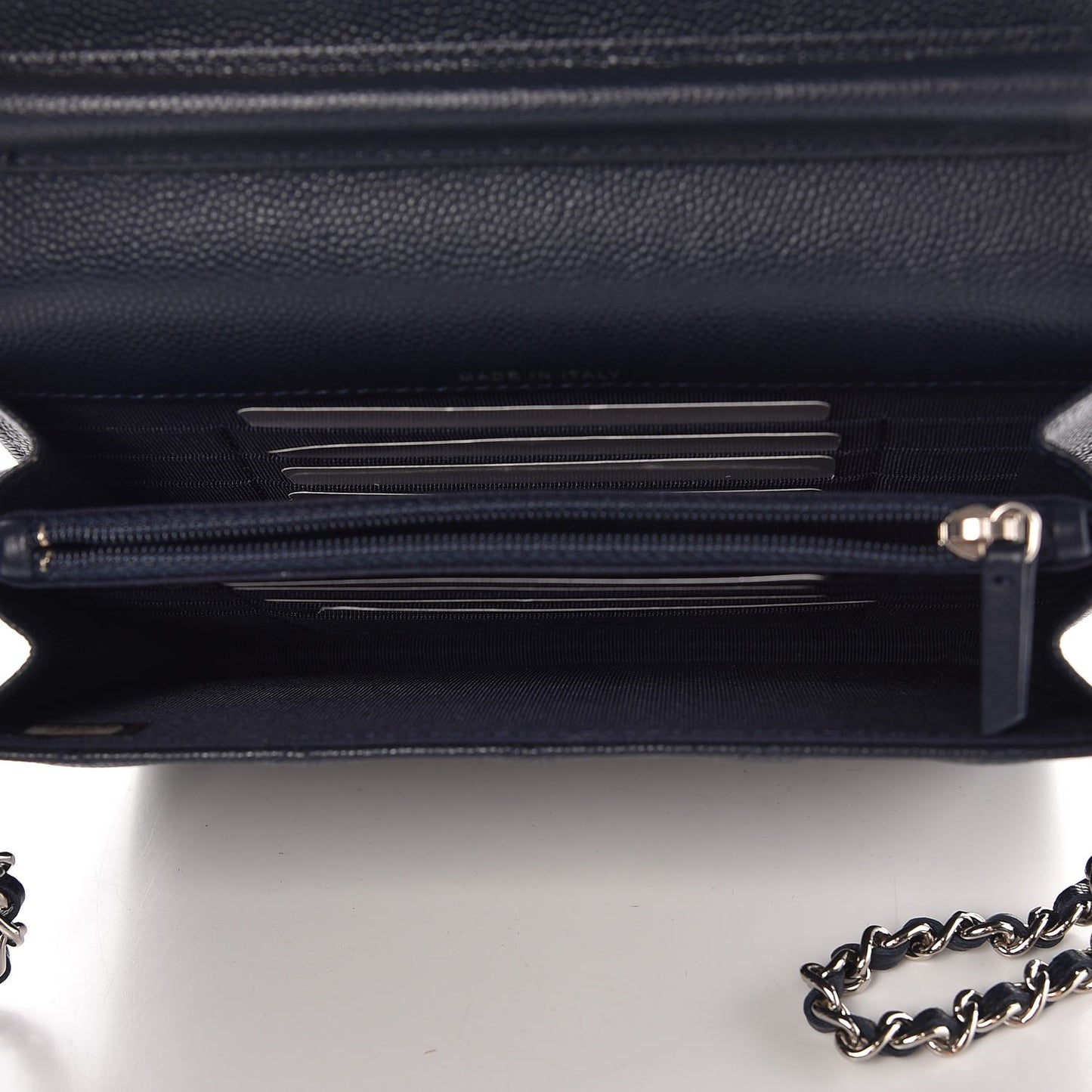 Caviar Quilted Square Wallet On Chain WOC Navy