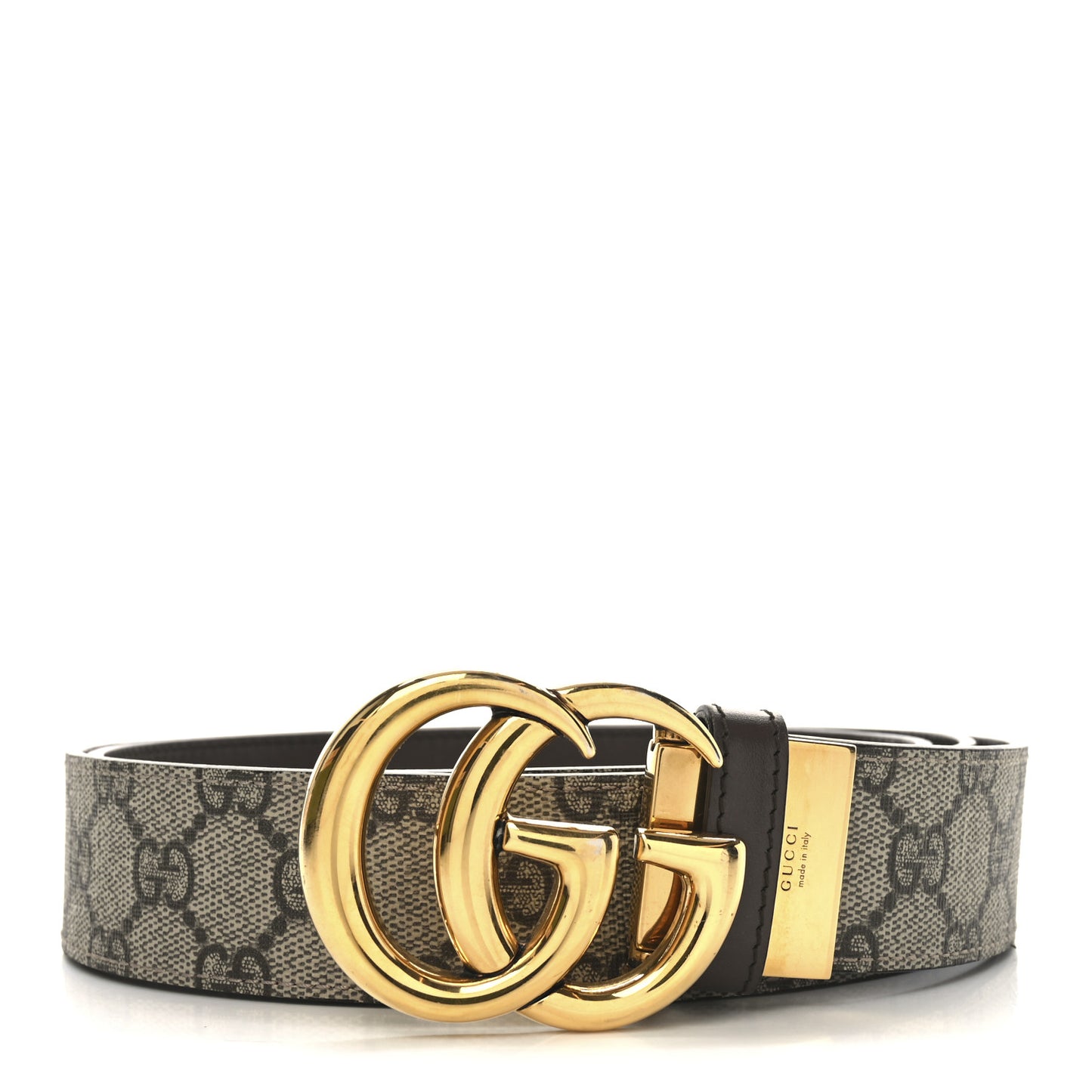 GG Supreme Monogram Plutone Calfskin Double G Reversible 37mm Belt 115 46 Beige Ebony New Acero