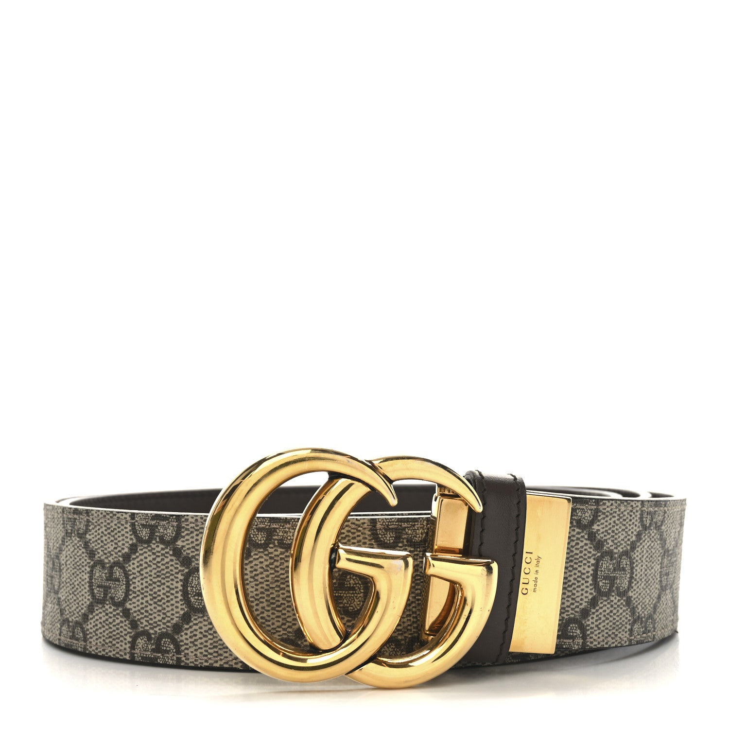 Gucci GG Supreme Monogram Plutone Calfskin Double G Reversible 37mm Belt 115 46 Beige Ebony New Acero 1 of 6