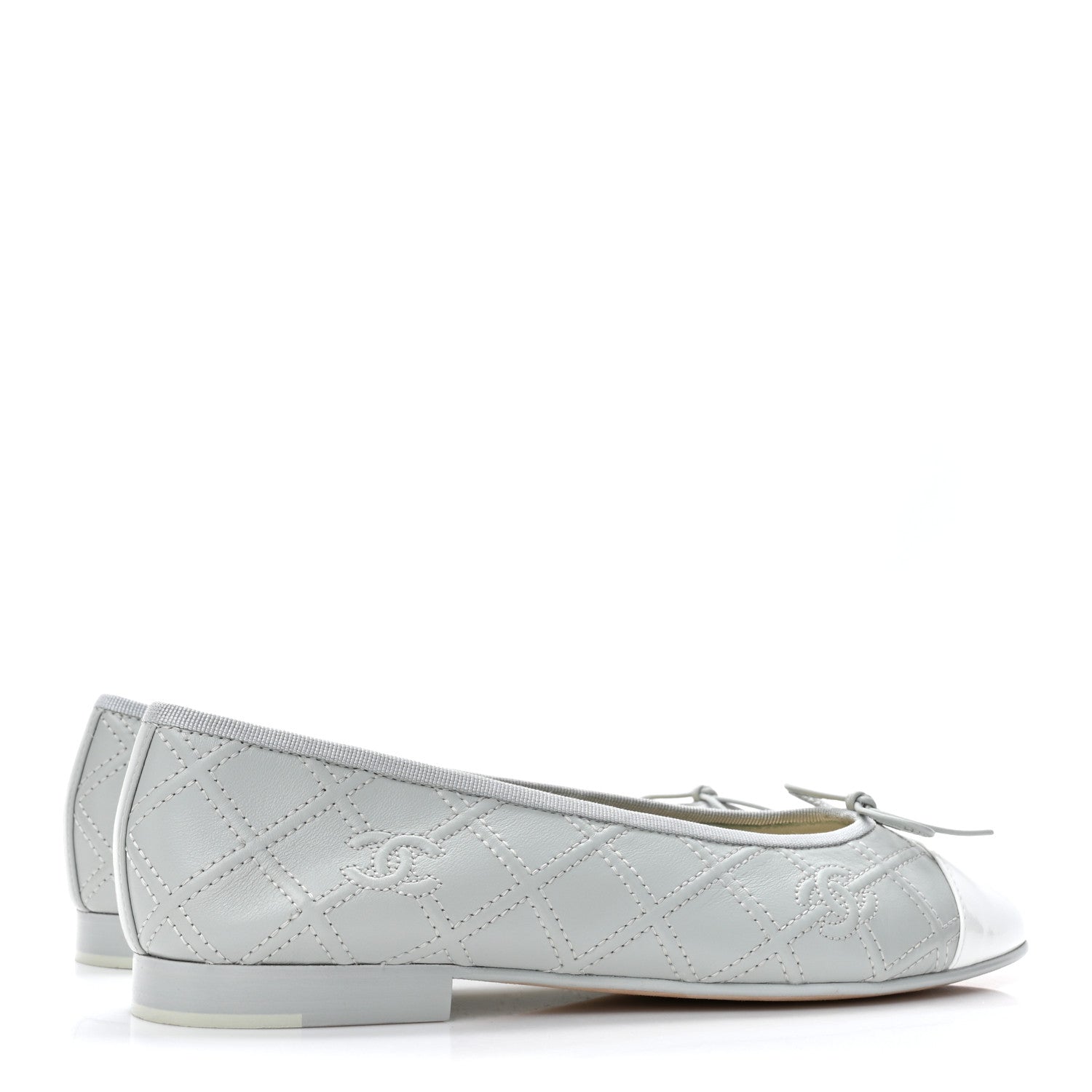 Chanel Lambskin Patent Double Stitched CC Cap Toe Ballerina Flats 39 Grey 4 of 9