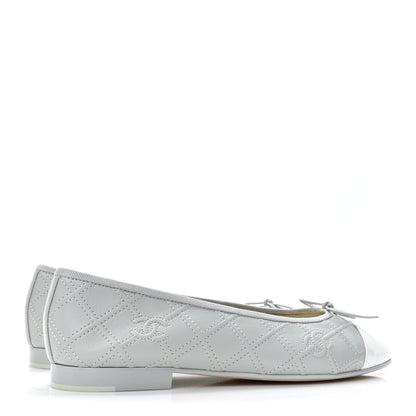 Chanel Lambskin Patent Double Stitched CC Cap Toe Ballerina Flats 39 Grey 4 of 9