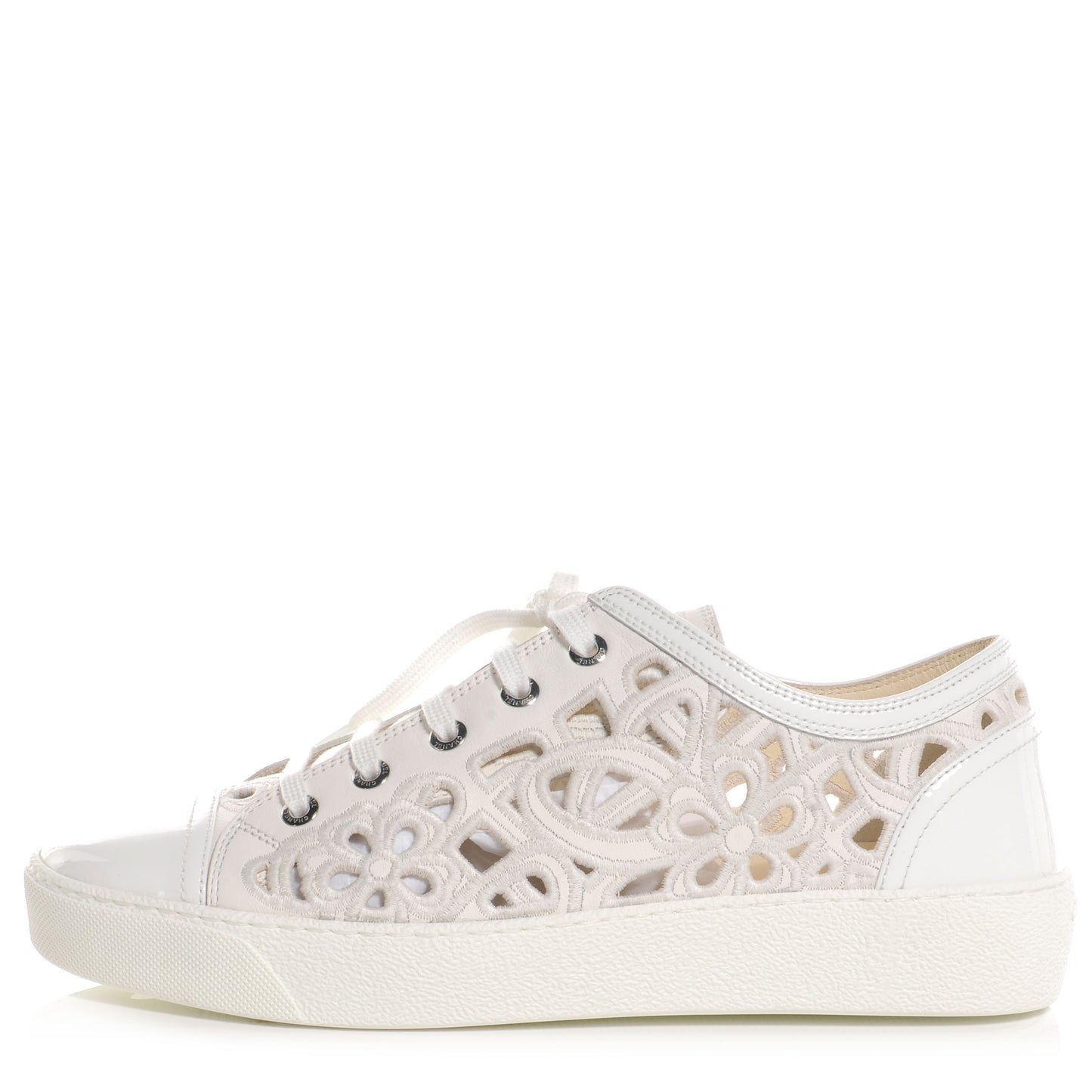 Patent Grained Goatskin Hollow Out Flower Sneakers 39 White
